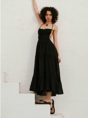 Free People Black Smocked Maxi Dress with Spaghetti Straps